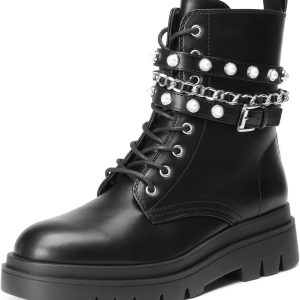 DREAM PAIRS Women's Fashion Platform Combat Boots Lace Up Lug Sole Goth Ankle Booties Shoes
