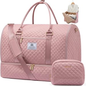 Convertible Garment Bag for Women with Shoe Pouch, Carry On Travel Duffel Bag with Toiletry Bag, 2 in 1 Hanging Suitcase Suit Bag, Waterproof Weekender Bag for Business Trip, Wedding, Pink